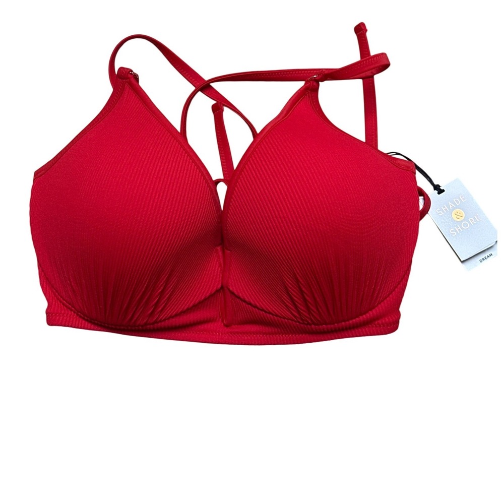 Shade & Shore Dream Red Ribbed Push Up Bikini Underwire Top 38C NWT